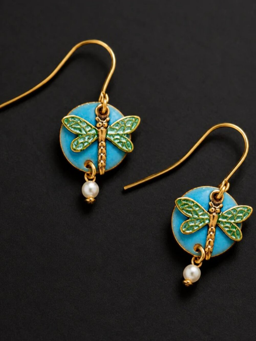 Silver Forest Dragonfly Drop Gold-tone Earrings